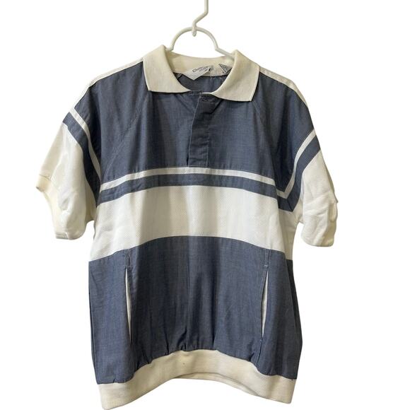 Christian Dior Monsiuer Vtg Mens Sz Medium Blue Striped Collared Pullover Shirt - Picture 1 of 6